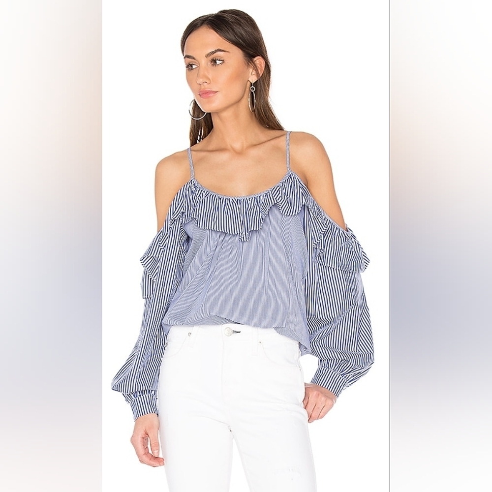 Parker NY Powder Blue Striped Maureen Combo Cold Shoulder Long Sleeve Medium